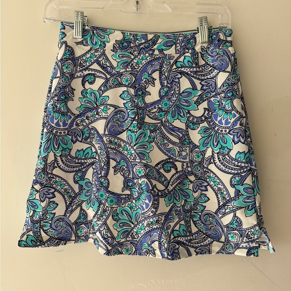 Above Par Blue‎ Multicolor Geometric Paisley Golf Skirt With Built In Shorts